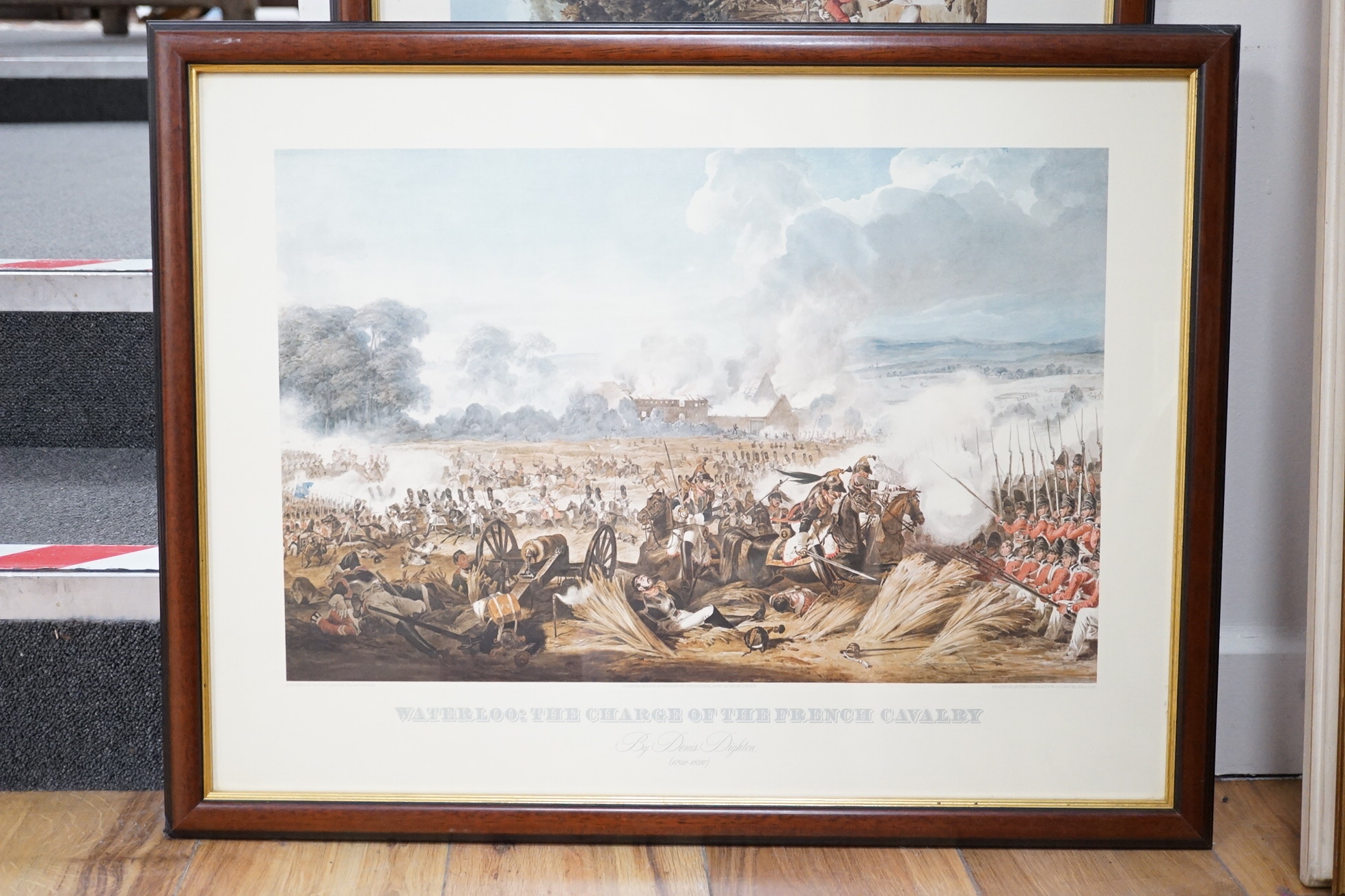 A set of six colour engravings after George Morland (1783-1804), to include the ‘Virtuous parent’ and ‘The Elopement’, together with a pair of colour prints depicting the Battle of Waterloo. Condition - varies